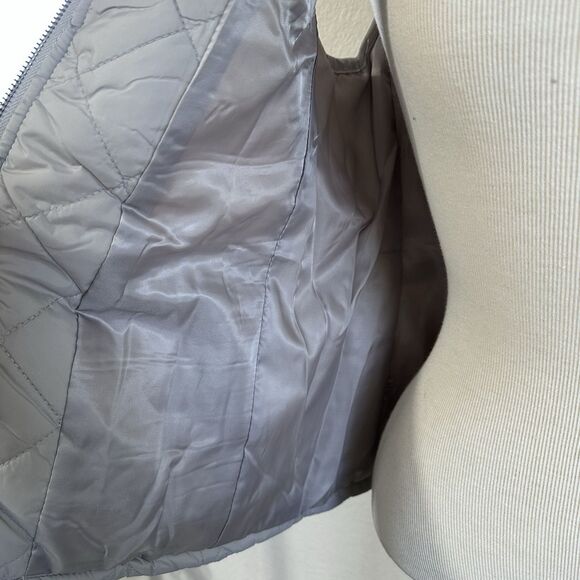Gray Quilted Vest Jacket Full Zip Womens Small Pockets Mid Neck Puffer Preppy - Picture 12 of 16